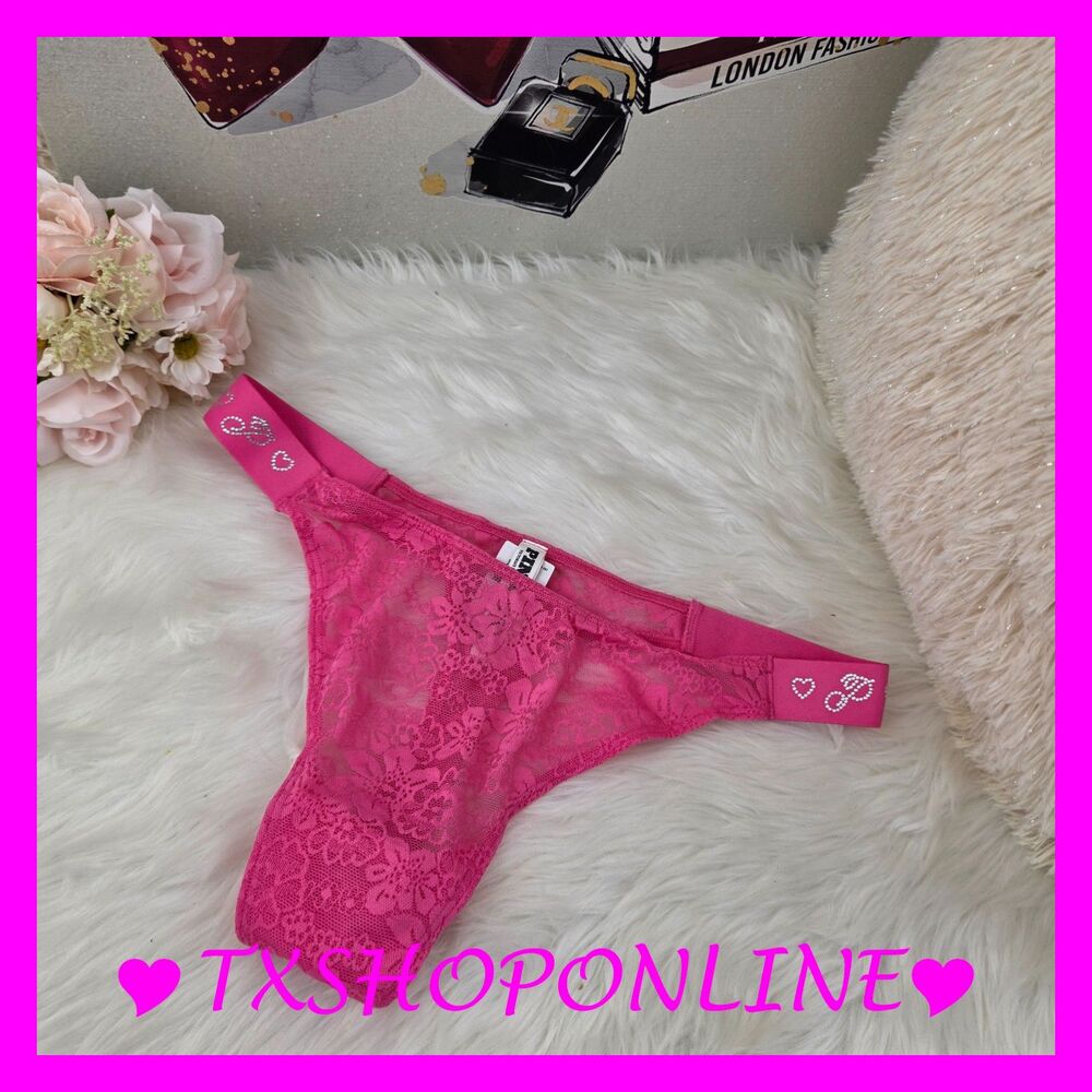 💗👙Victoria's Secret PINK rhinestones & lace pink thong👙💗